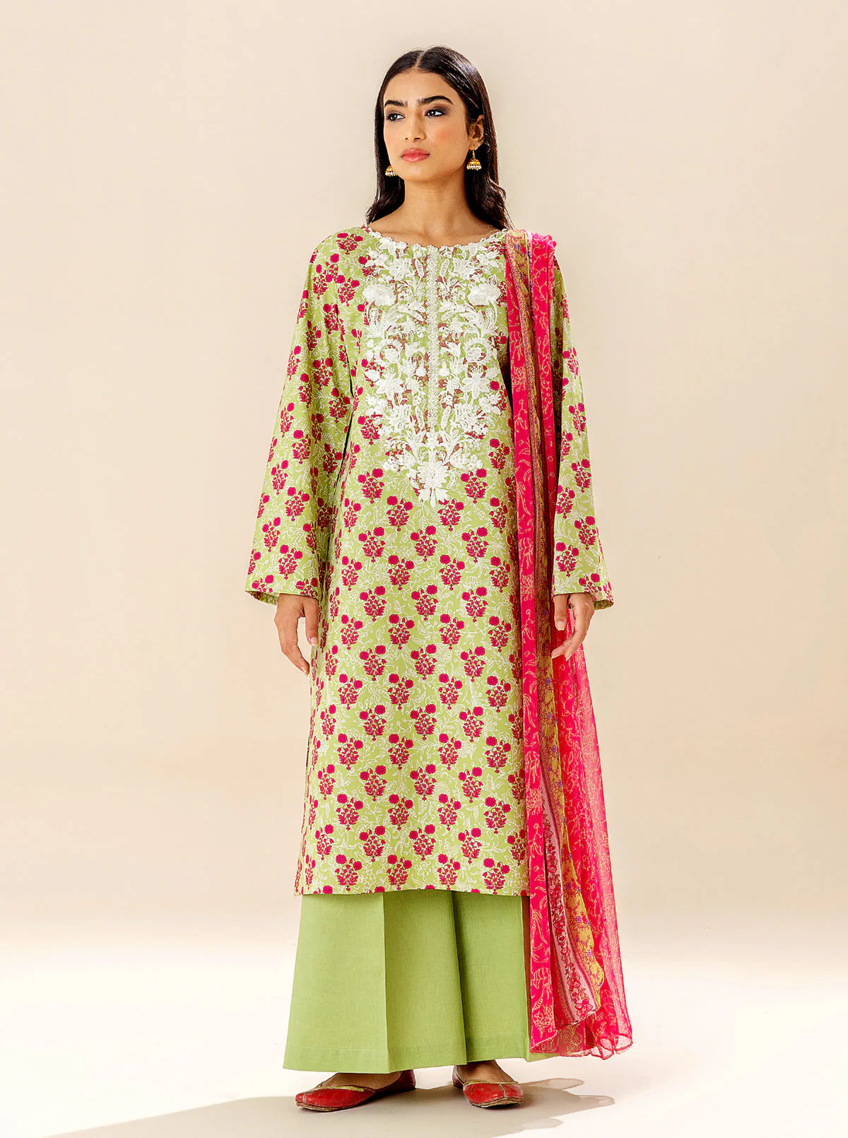 3 PIECE EMBROIDERED LAWN SUIT - MEADOW GRASS (UNSTITCHED) - Image 5