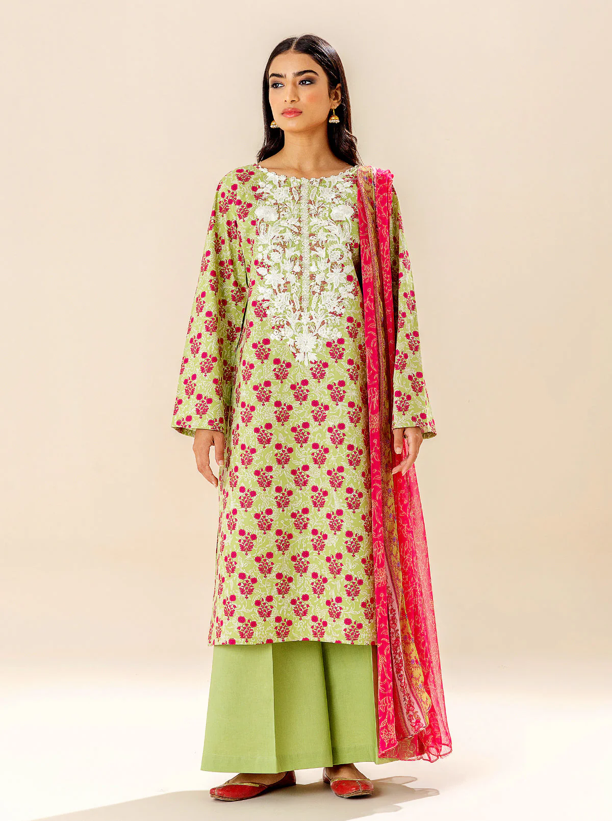 3 PIECE EMBROIDERED LAWN SUIT - MEADOW GRASS (UNSTITCHED) - Image 6