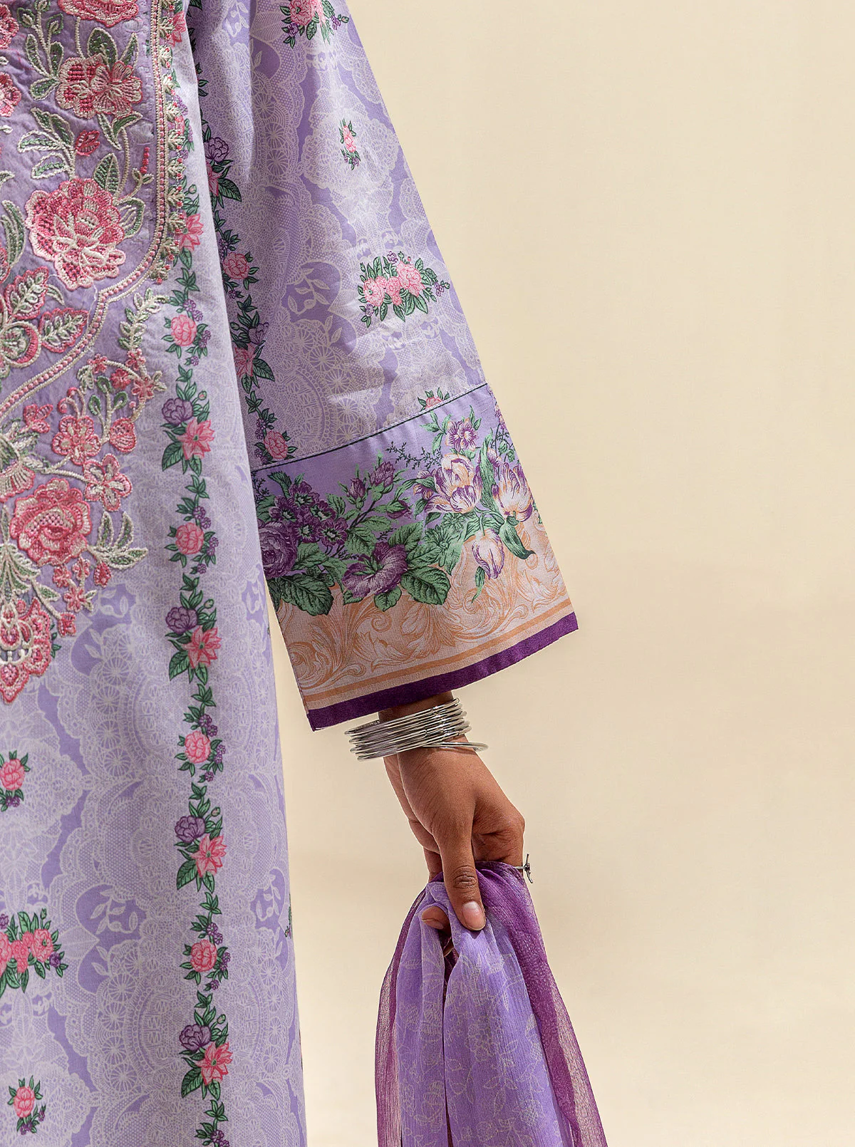 3 PIECE EMBROIDERED SUIT-LILAC FANTASY (UNSTITCHED) - Image 2