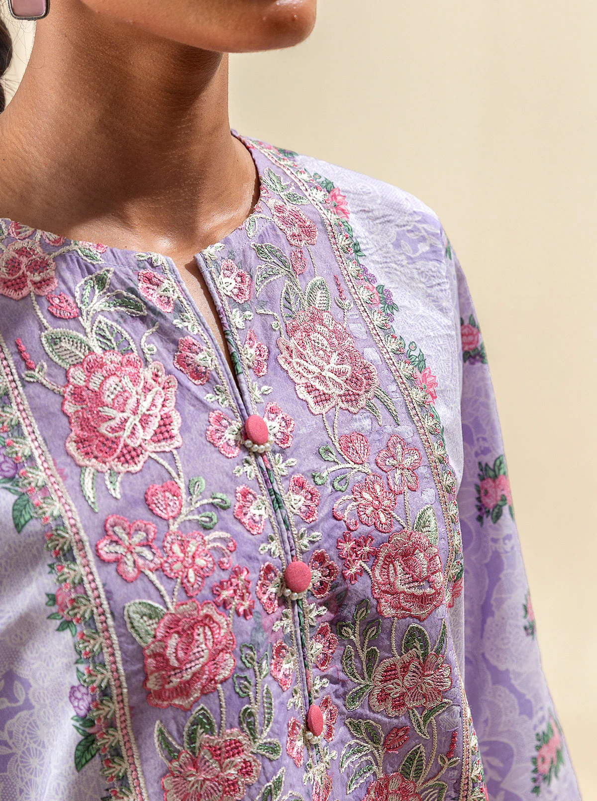 3 PIECE EMBROIDERED SUIT-LILAC FANTASY (UNSTITCHED) - Image 3