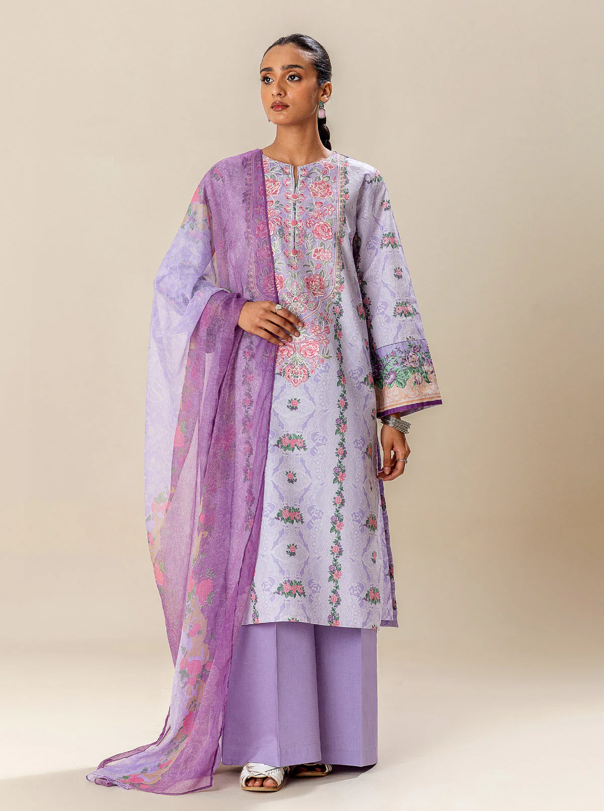 3 PIECE EMBROIDERED SUIT-LILAC FANTASY (UNSTITCHED) - Image 6
