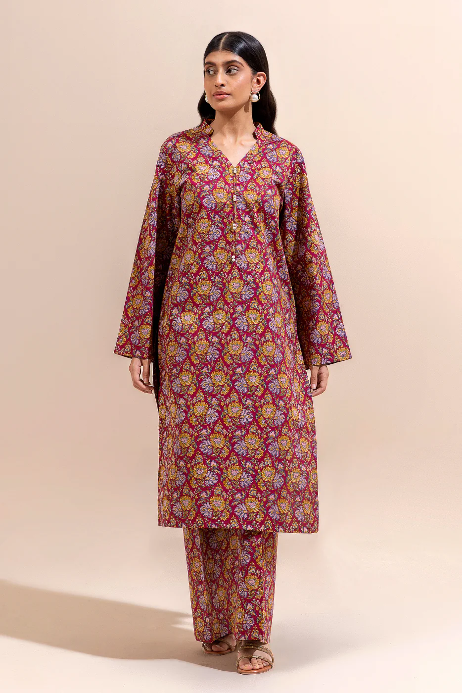 2 PIECE PRINTED LAWN SUIT-CHROMA CRIMSON (UNSTITCHED) - Image 2