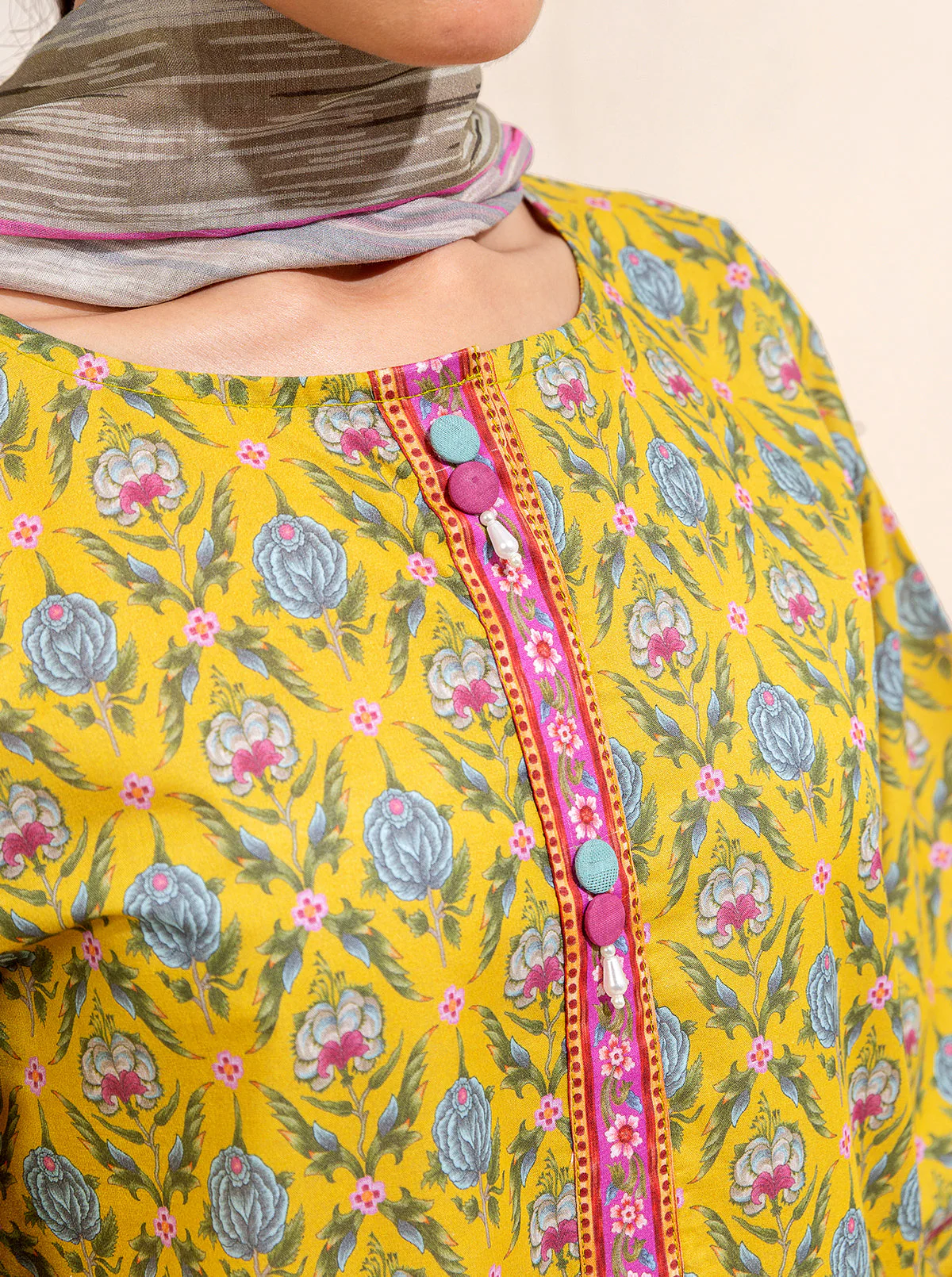 3 PIECE PRINTED LAWN-CANDY SAND (UNSTITCHED) - Image 5