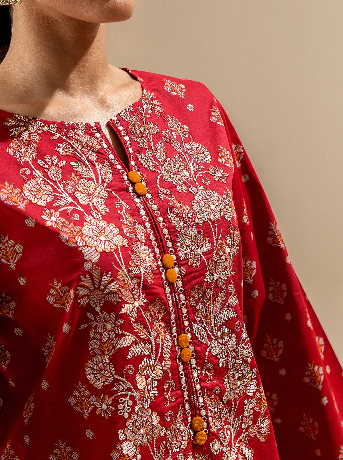 3 PIECE EMBROIDERED LAWN SUIT-BRIGHT POPPY (UNSTITCHED) - Image 5