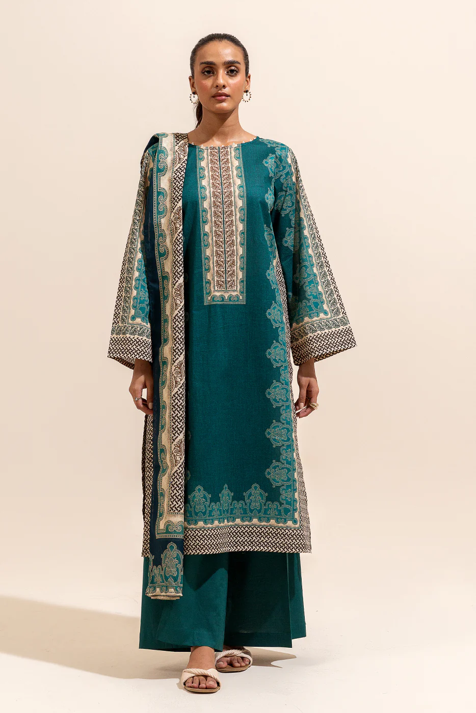 3 PIECE PRINTED LAWN SUIT-MOSSY FOREST (UNSTITCHED) - Image 2