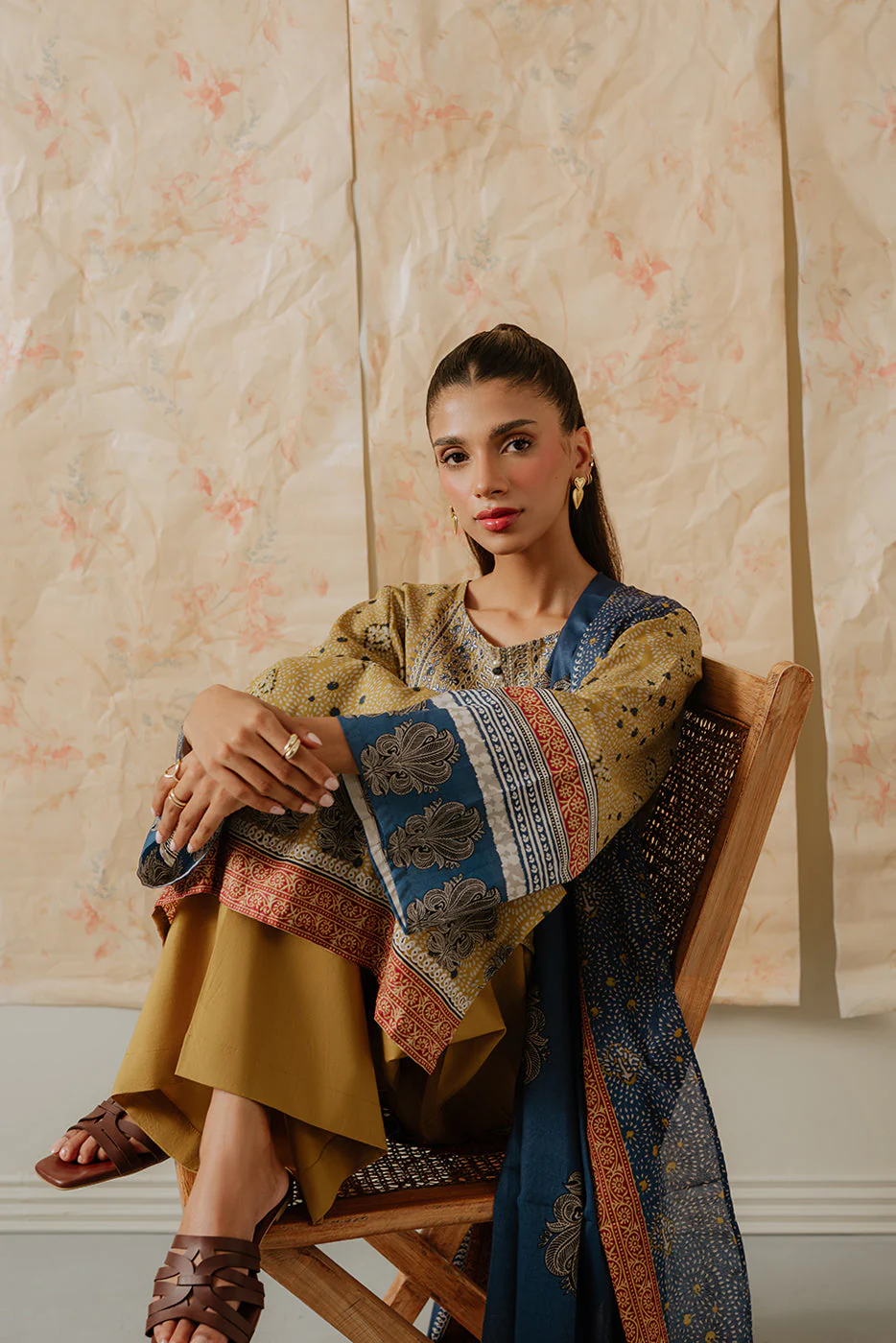 3 PIECE EMBROIDERED LAWN-OLD GOLD (UNSTITCHED) - Image 2