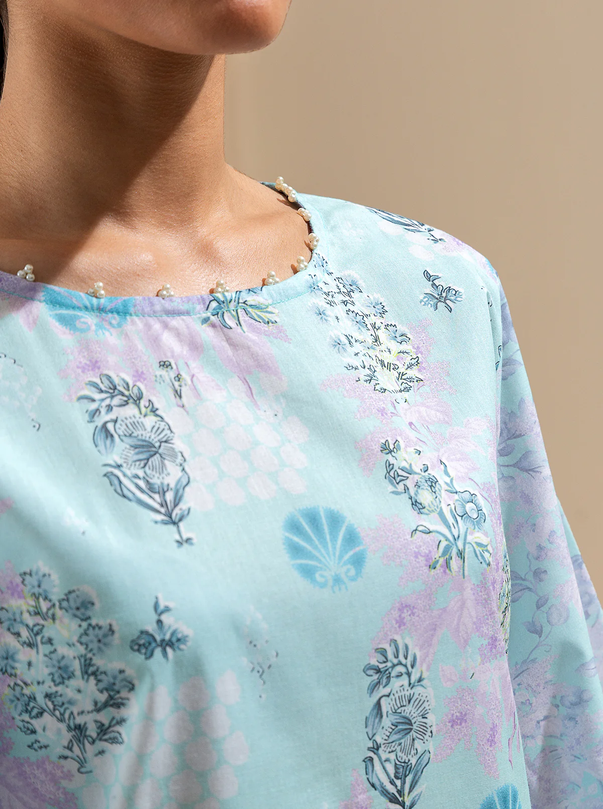 2 PIECE PRINTED LAWN SUIT-BLUEFALLS BAY (UNSTITCHED) - Image 5