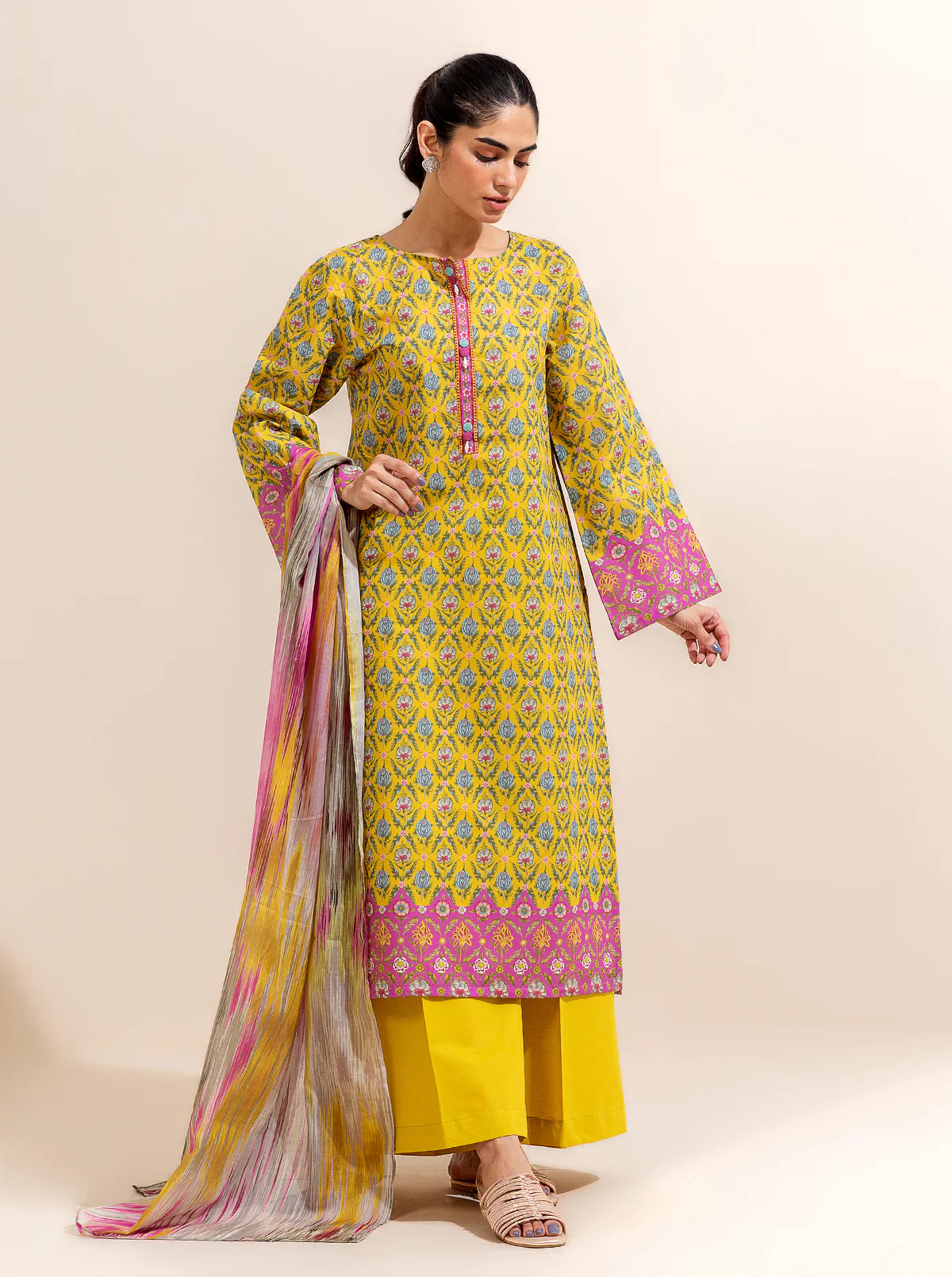 2 PIECE PRINTED LAWN SUIT-CANDY SAND (UNSTITCHED) - Image 3