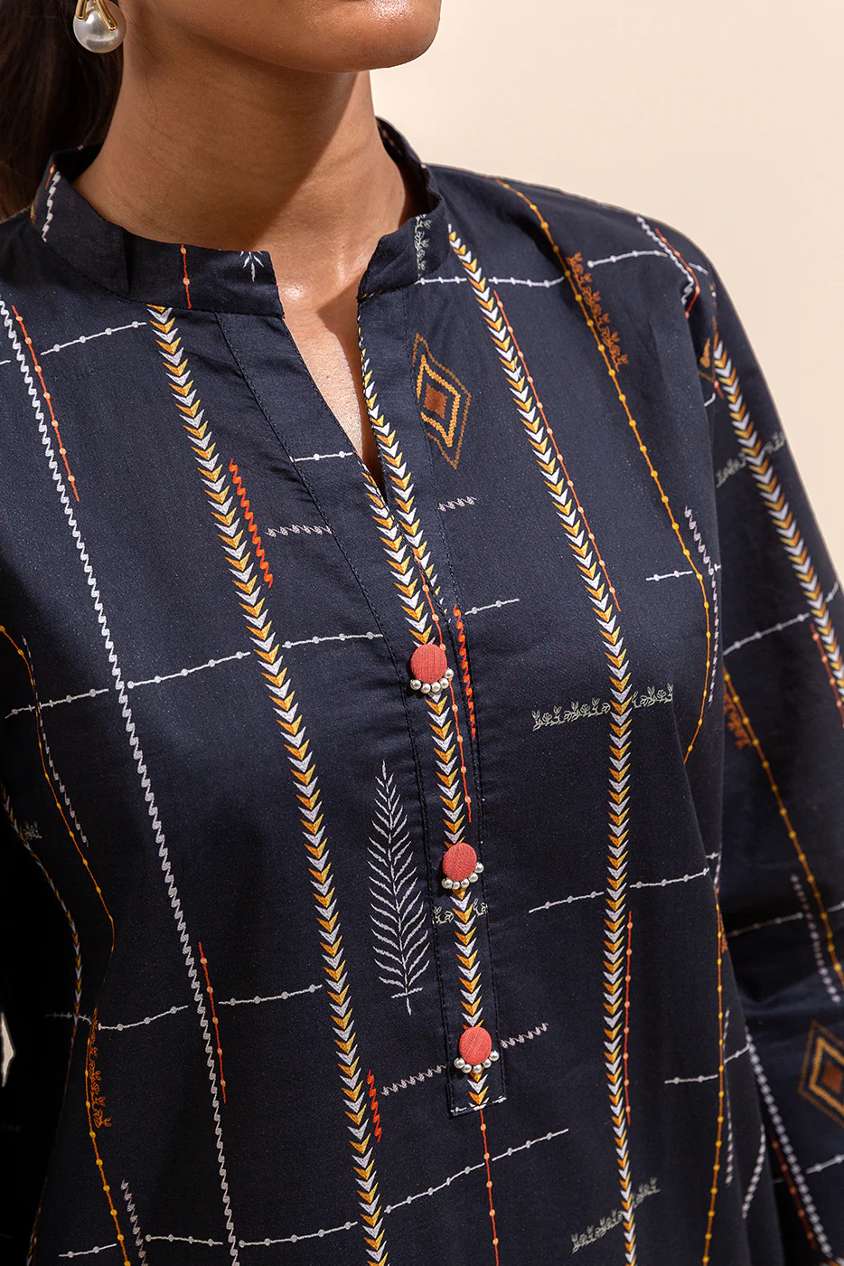 2 PIECE PRINTED LAWN SUIT-NEBULOUS LINES (UNSTITCHED) - Image 5