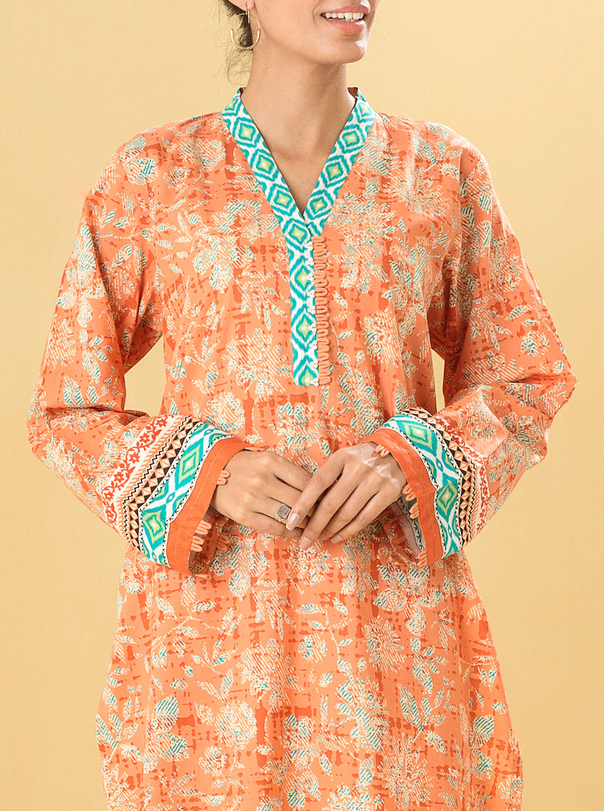 2 PIECE - PRINTED LAWN SUIT - AMBER TONES - Image 2
