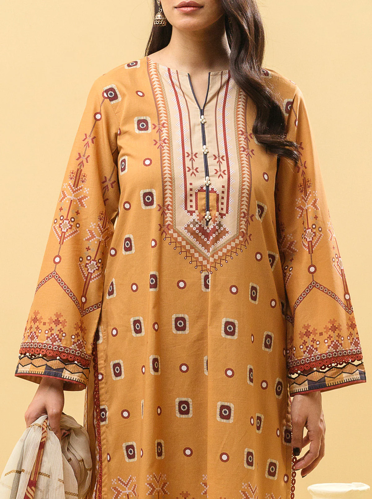 2 PIECE - PRINTED LAWN SUIT - MUSTARD MAZE - Image 4