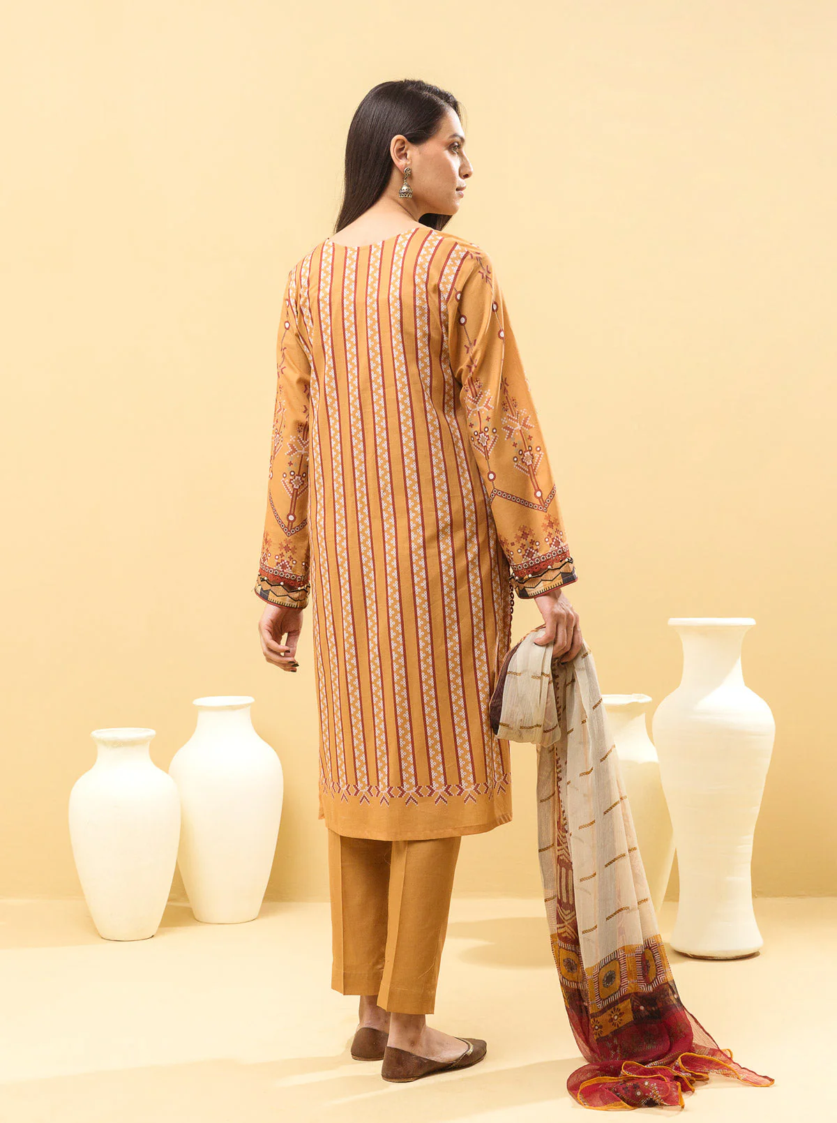 2 PIECE - PRINTED LAWN SUIT - MUSTARD MAZE - Image 7