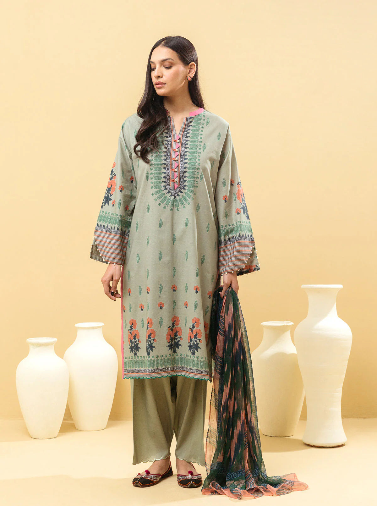 2 PIECE - PRINTED LAWN SUIT - SPRING JADE - Image 3