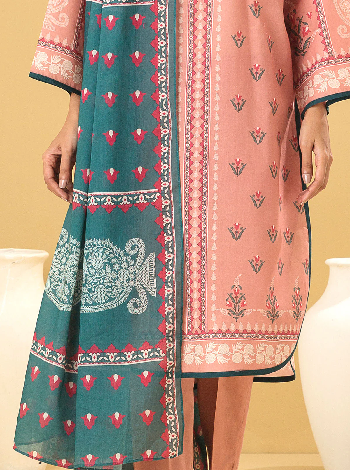 3 PIECE - PRINTED LAWN SUIT - IMPATIENS PETAL - Image 6