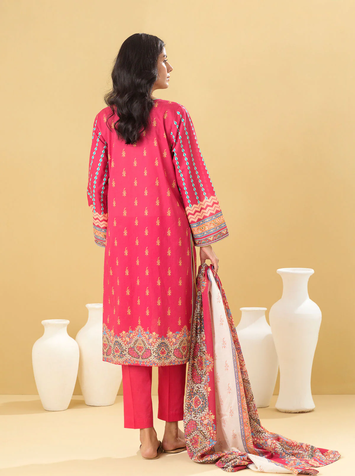 3 PIECE - PRINTED LAWN SUIT - FUCHSIA GLEAM - Image 6