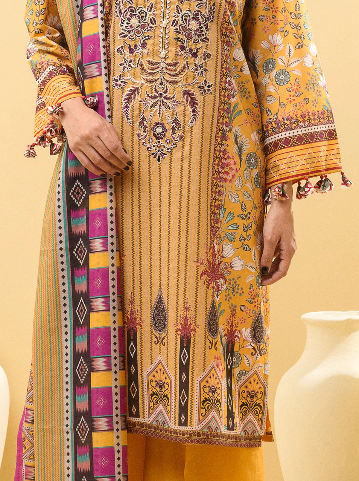 3 PIECE - EMBROIDERED LAWN SUIT - FLORAL VISTA - Image 2