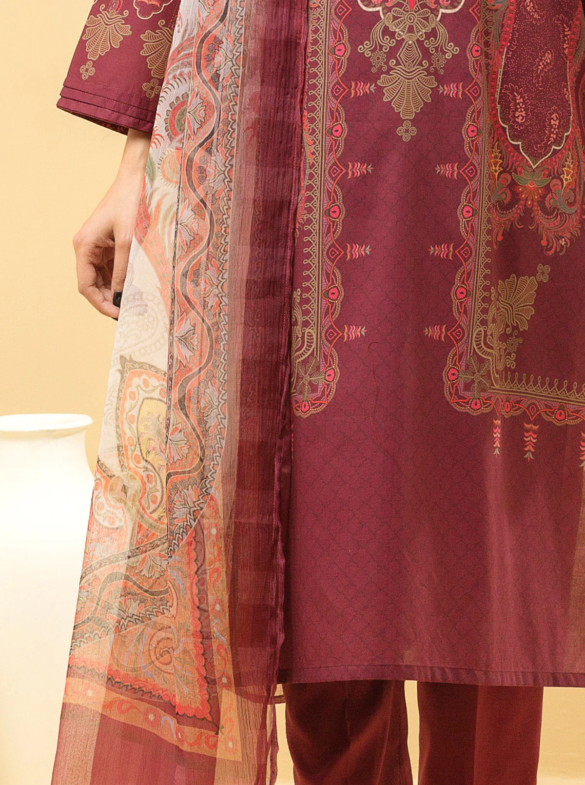3 PIECE - PRINTED LAWN SUIT - AURORA RED - Image 2