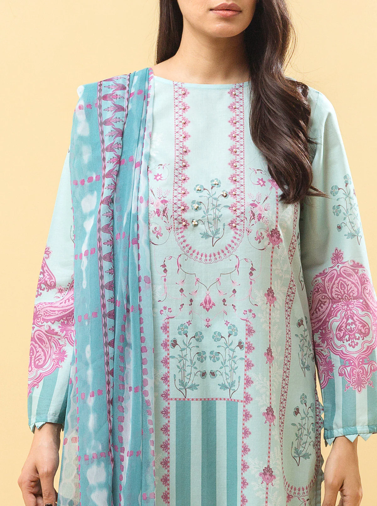 3 PIECE - PRINTED LAWN SUIT - ICY MIST - Image 2