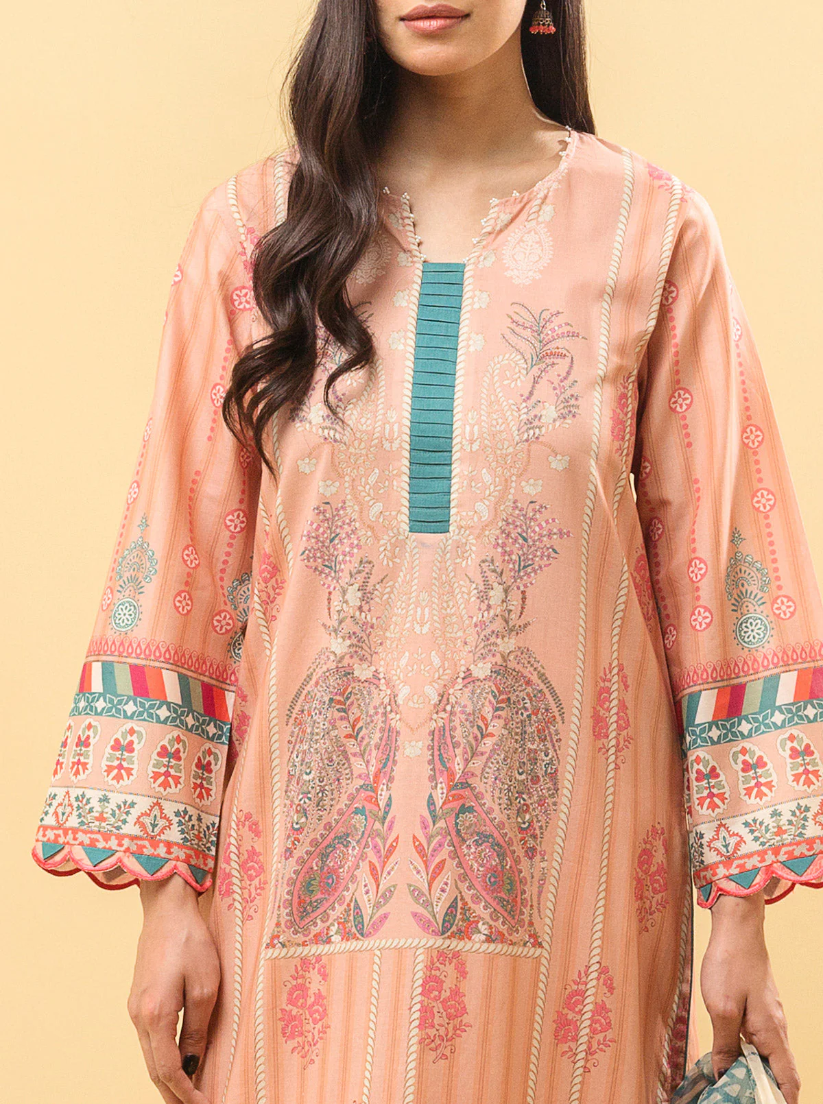 3 PIECE - PRINTED LAWN SUIT - PEACHY BLUSH - Image 4