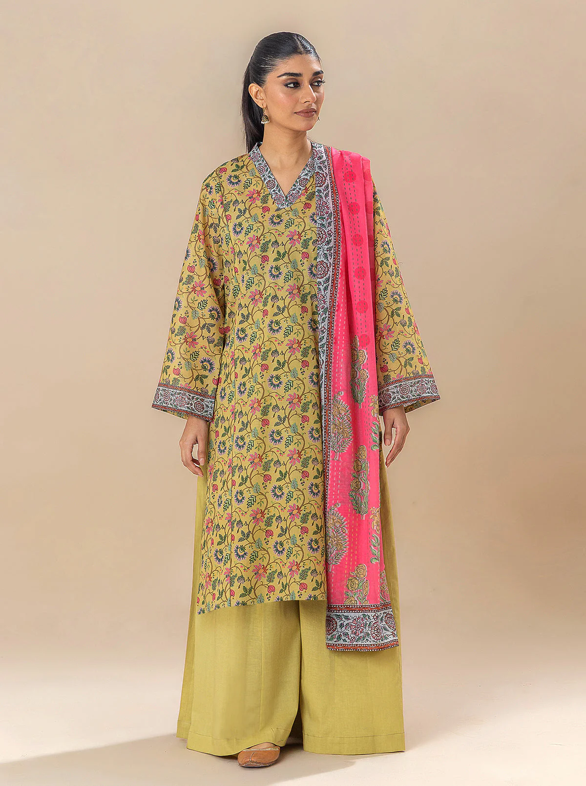 2 PIECE PRINTED LAWN SUIT-MELLOW YELLOW (UNSTITCHED) - Image 6