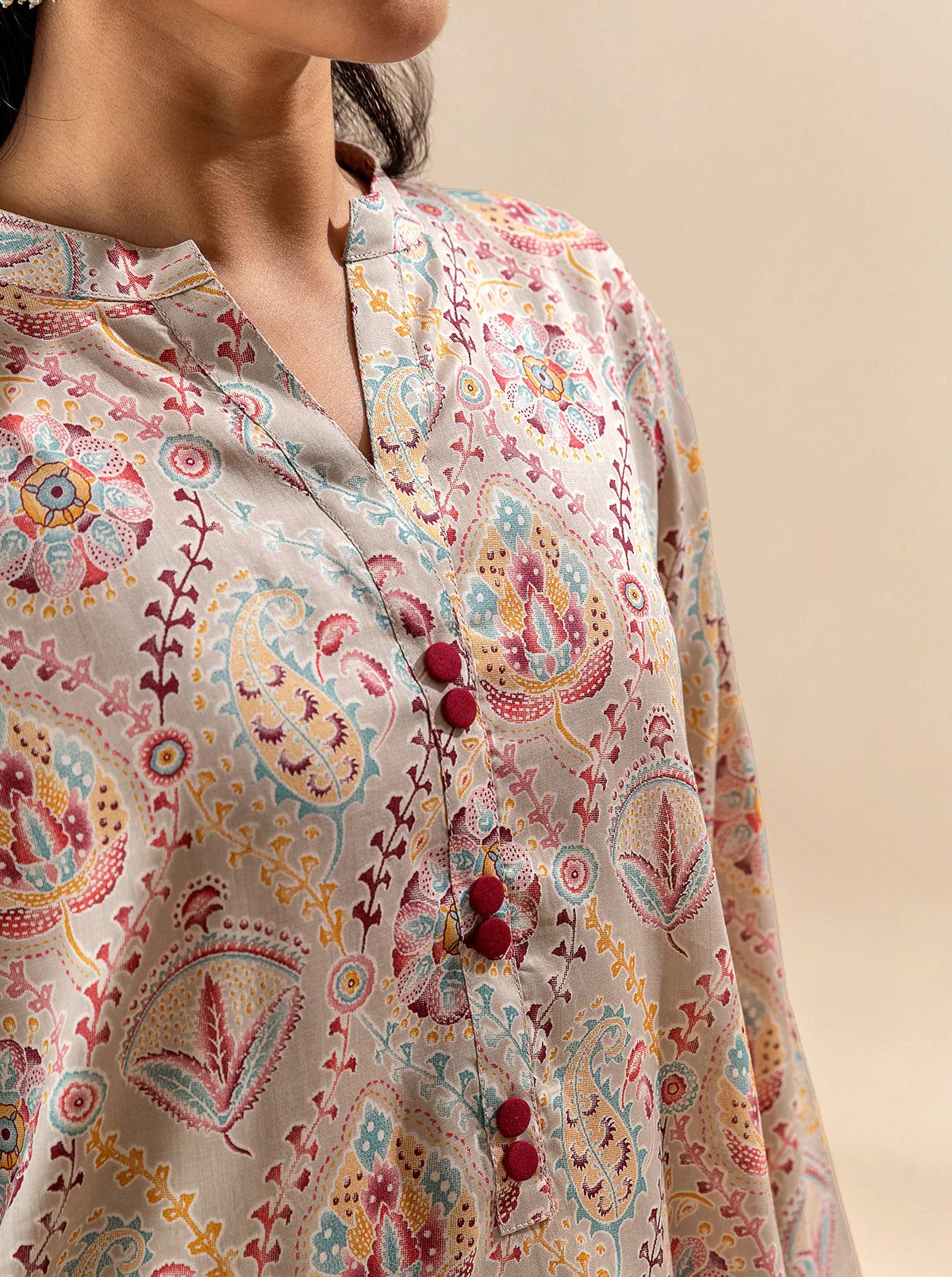 2 PIECE PRINTED LAWN SUIT-MEADOW MILK (UNSTITCHED) - Image 3
