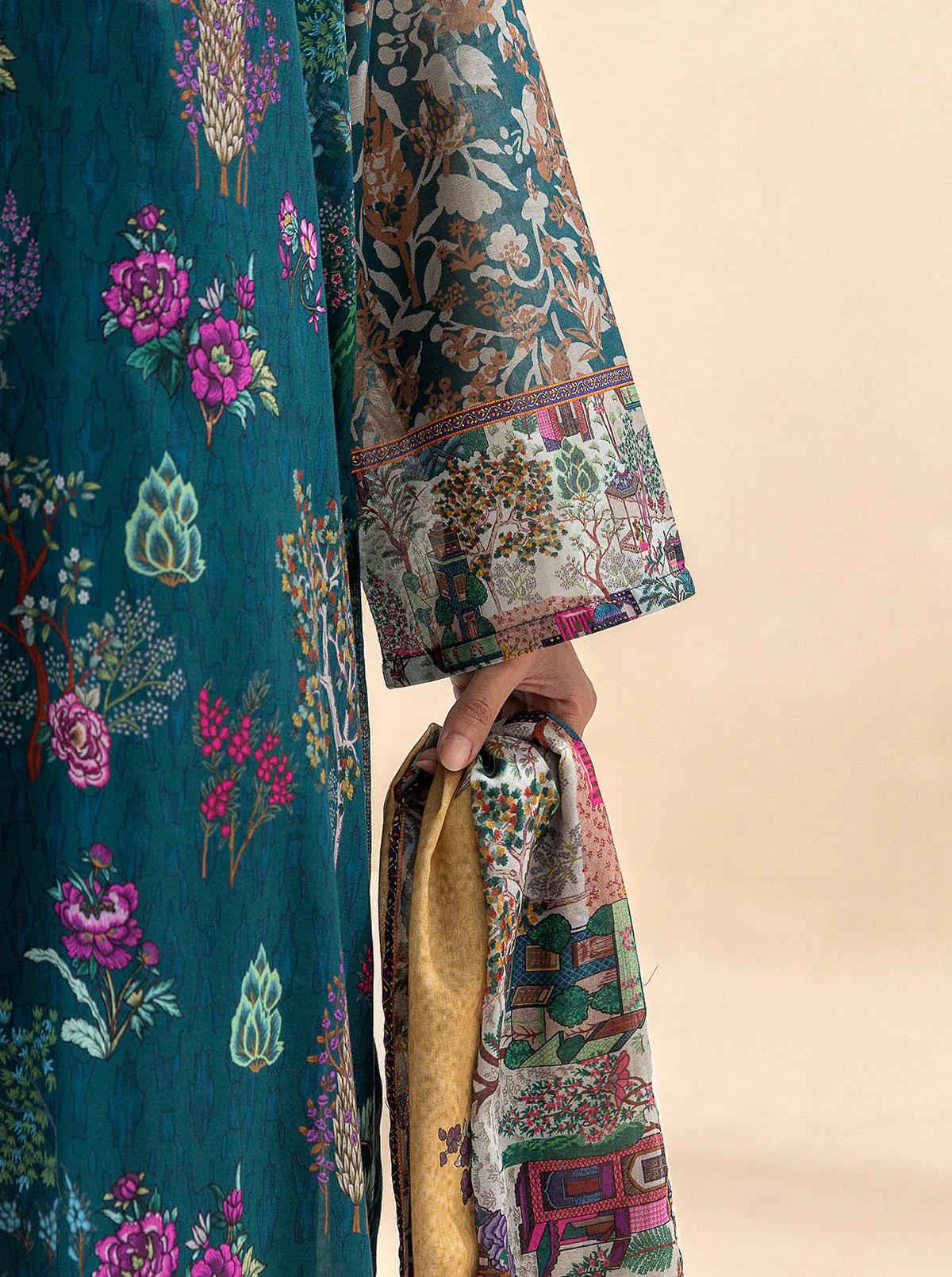 3 PIECE PRINTED LAWN SUIT-SERENITY GREENS (UNSTITCHED) - Image 4