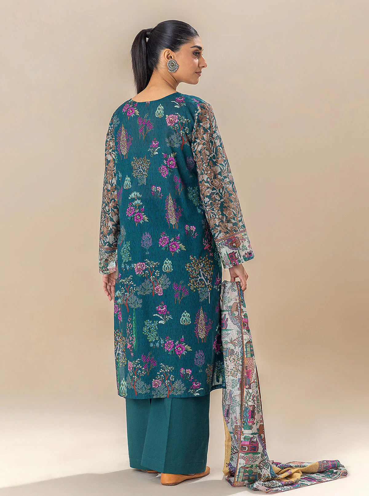3 PIECE PRINTED LAWN SUIT-SERENITY GREENS (UNSTITCHED) - Image 5