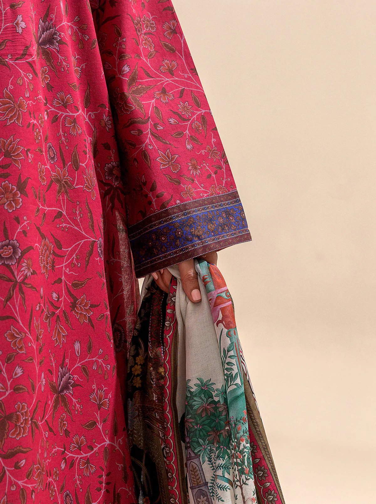3 PIECE PRINTED LAWN SUIT-BAKED APPLE (UNSTITCHED) - Image 3