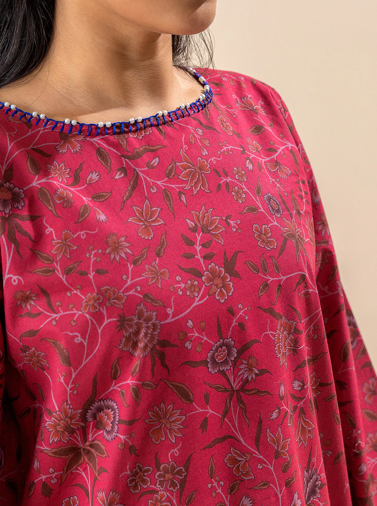 3 PIECE PRINTED LAWN SUIT-BAKED APPLE (UNSTITCHED) - Image 4