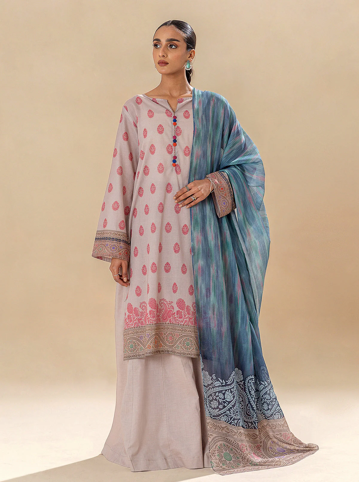 3 PIECE PRINTED LAWN SUIT-PASSION PINK (UNSTITCHED) - Image 6