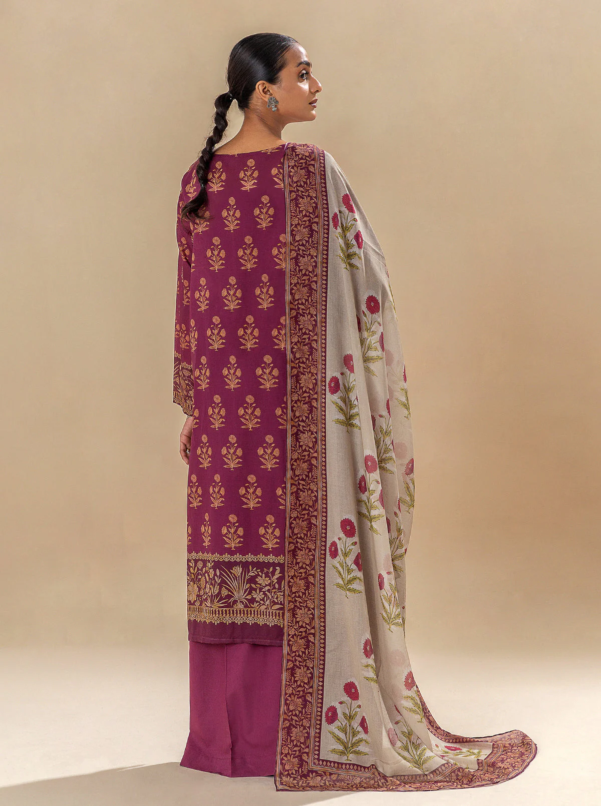 3 PIECE PRINTED LAWN SUIT-MAGENTA MOON (UNSTITCHED) - Image 4