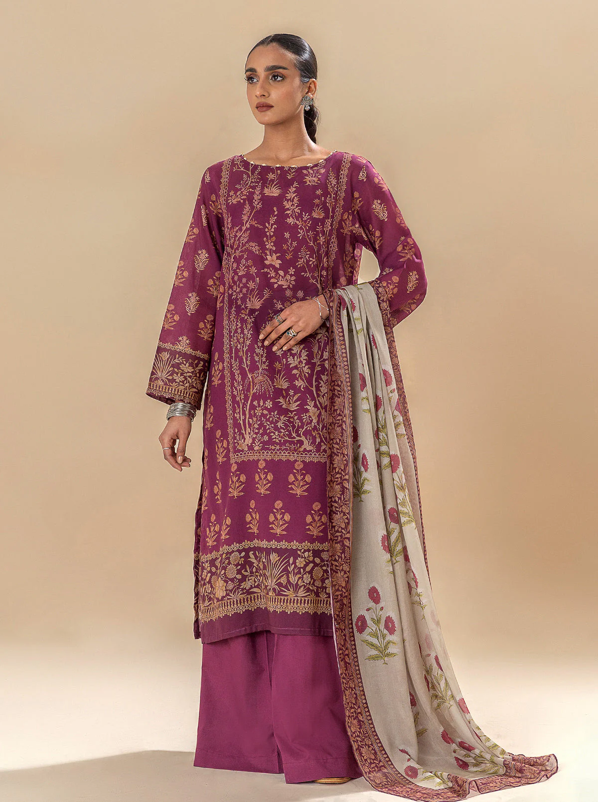 3 PIECE PRINTED LAWN SUIT-MAGENTA MOON (UNSTITCHED) - Image 5