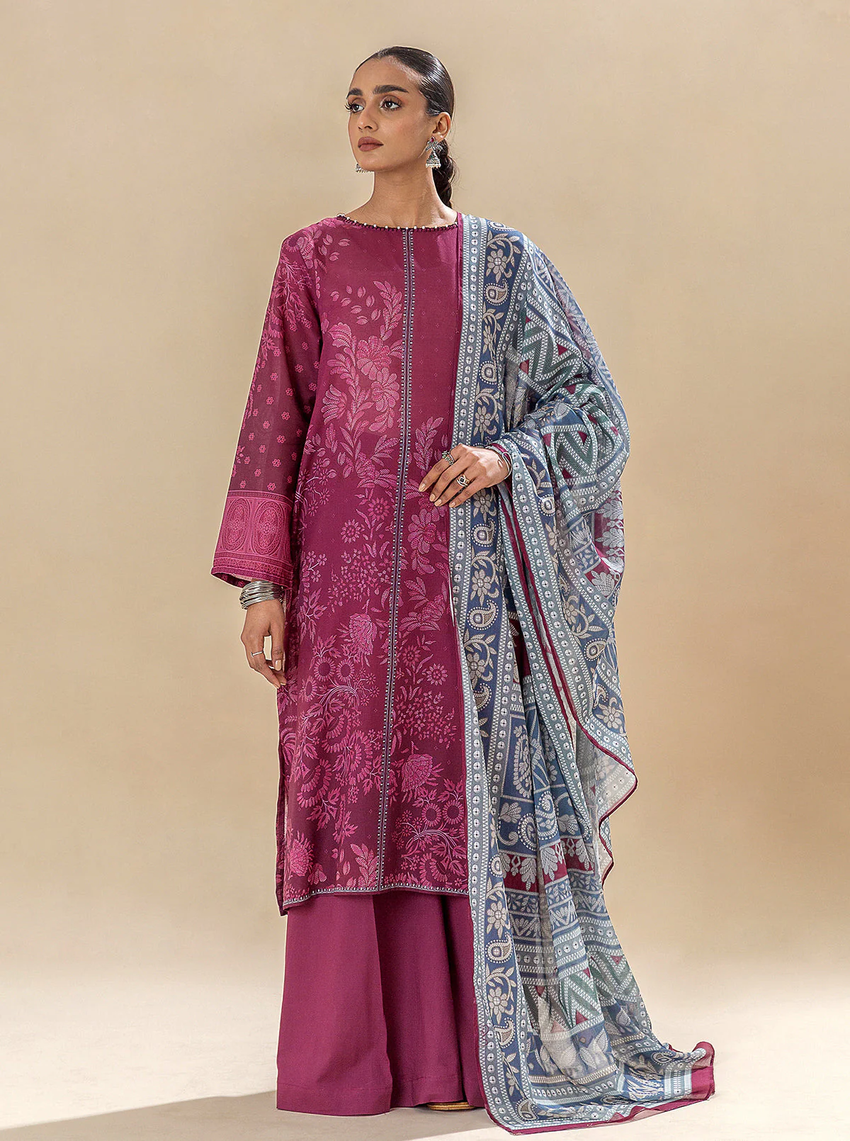 3 PIECE PRINTED LAWN SUIT-WINE WARMTH (UNSTITCHED) - Image 5