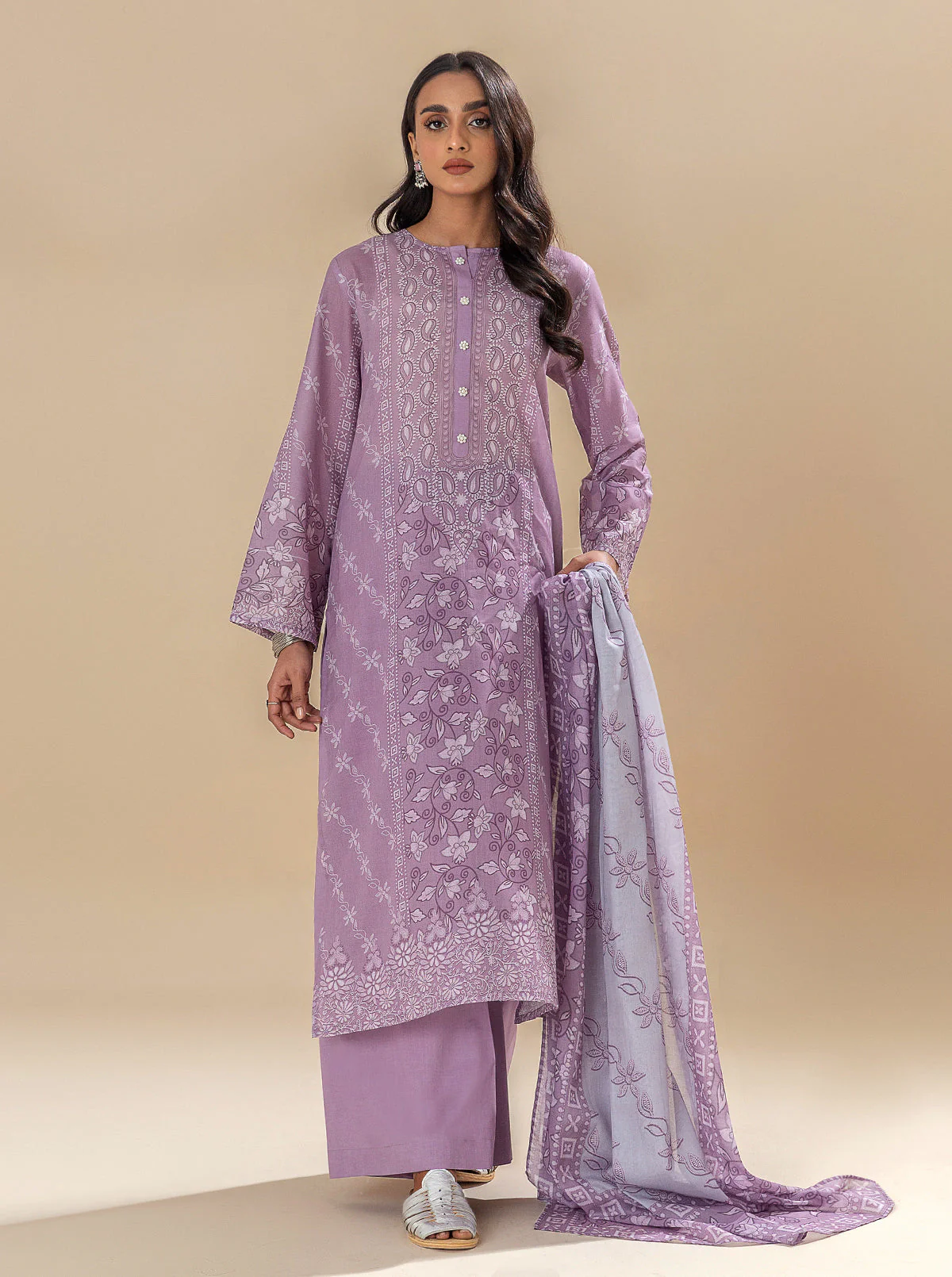 3 PIECE PRINTED LAWN SUIT-EVENING ROSE (UNSTITCHED) - Image 5