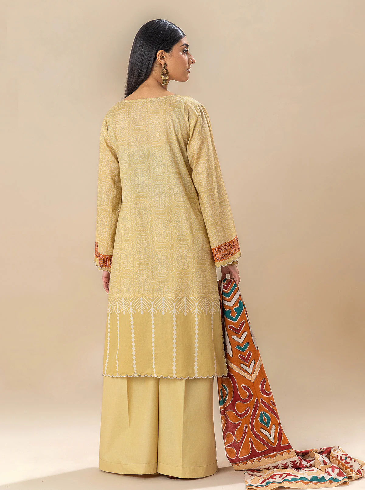 3 PIECE EMBROIDERED LAWN SUIT-OCHRE VOOM (UNSTITCHED) - Image 4