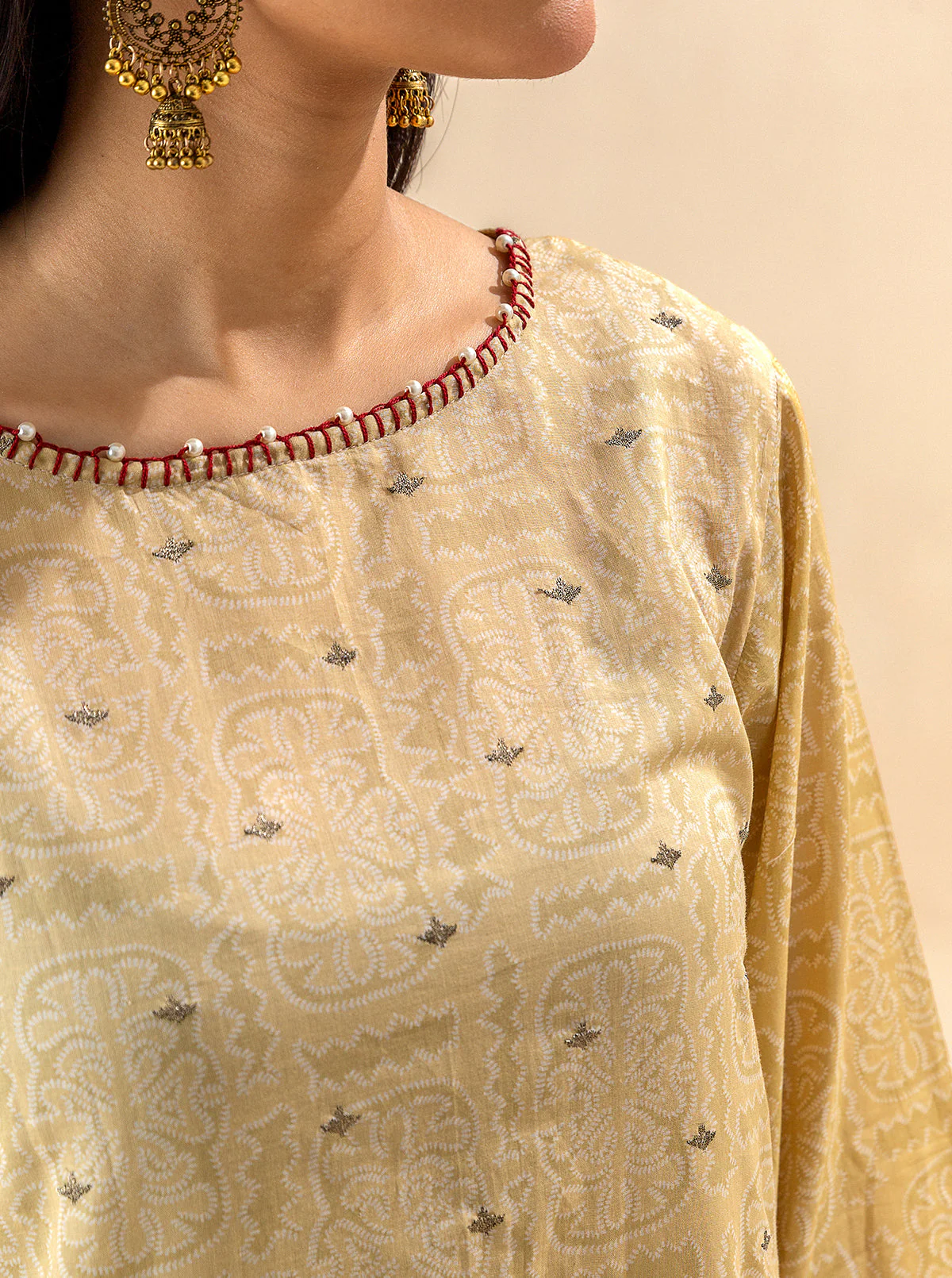 3 PIECE EMBROIDERED LAWN SUIT-OCHRE VOOM (UNSTITCHED) - Image 6
