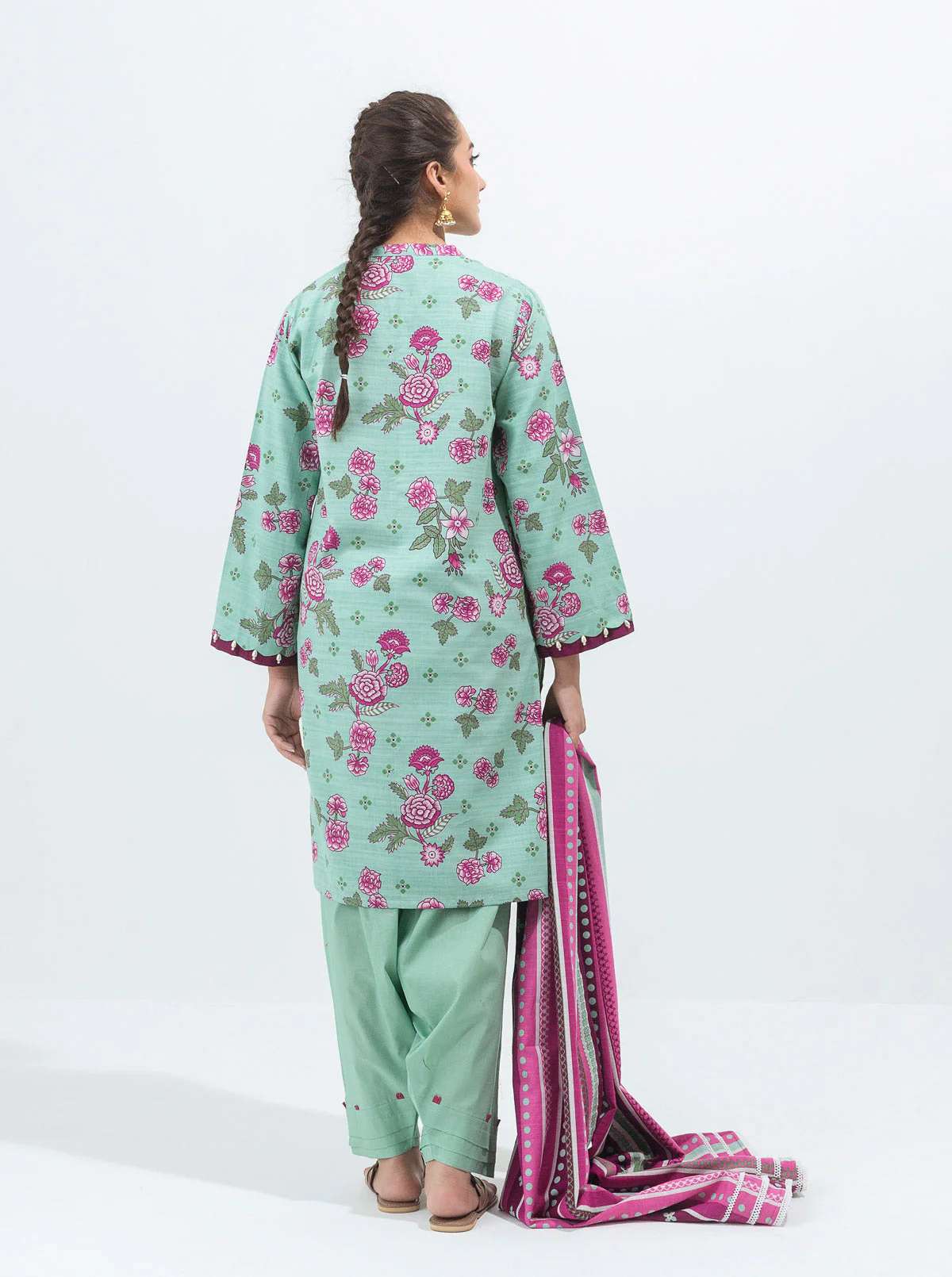 3 PIECE - PRINTED KHADDAR SUIT - INFINITE GARDENIA - Image 7