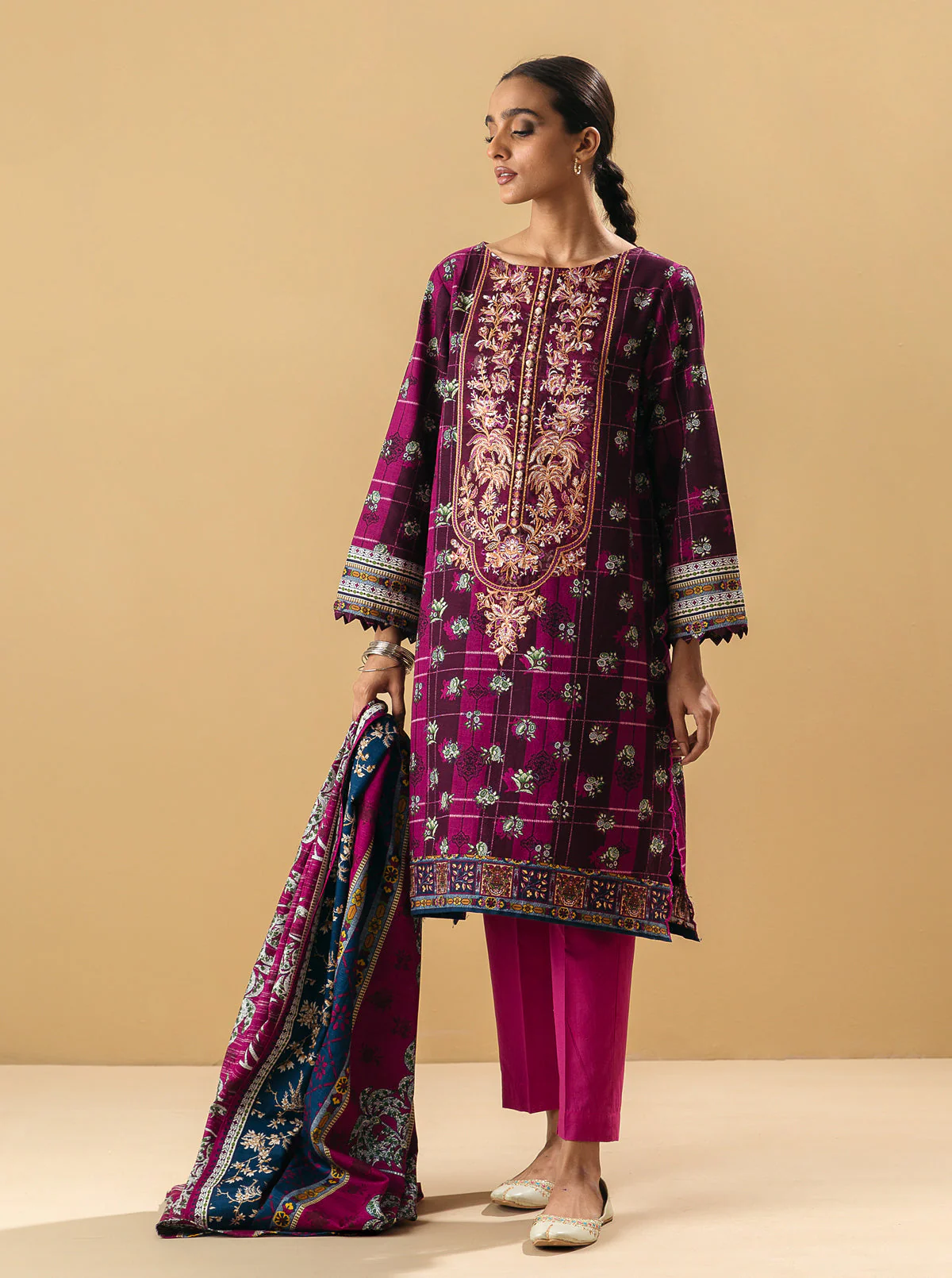 3 PIECE - EMBROIDERED KHADDAR SUIT - CHINOISERIE DREAMS - Image 4