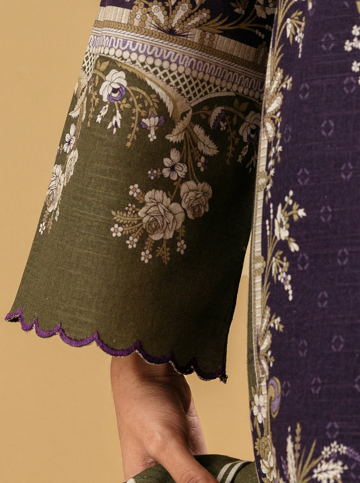 3 PIECE - PRINTED KHADDAR SUIT - BYZANTINE OLIVE - Image 4