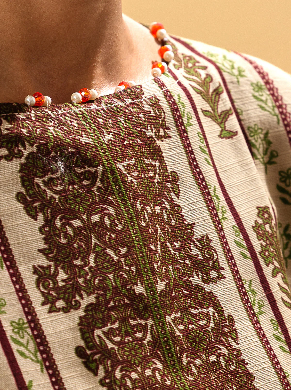 3 PIECE - PRINTED KHADDAR SUIT - TROPICAL FAWN - Image 3