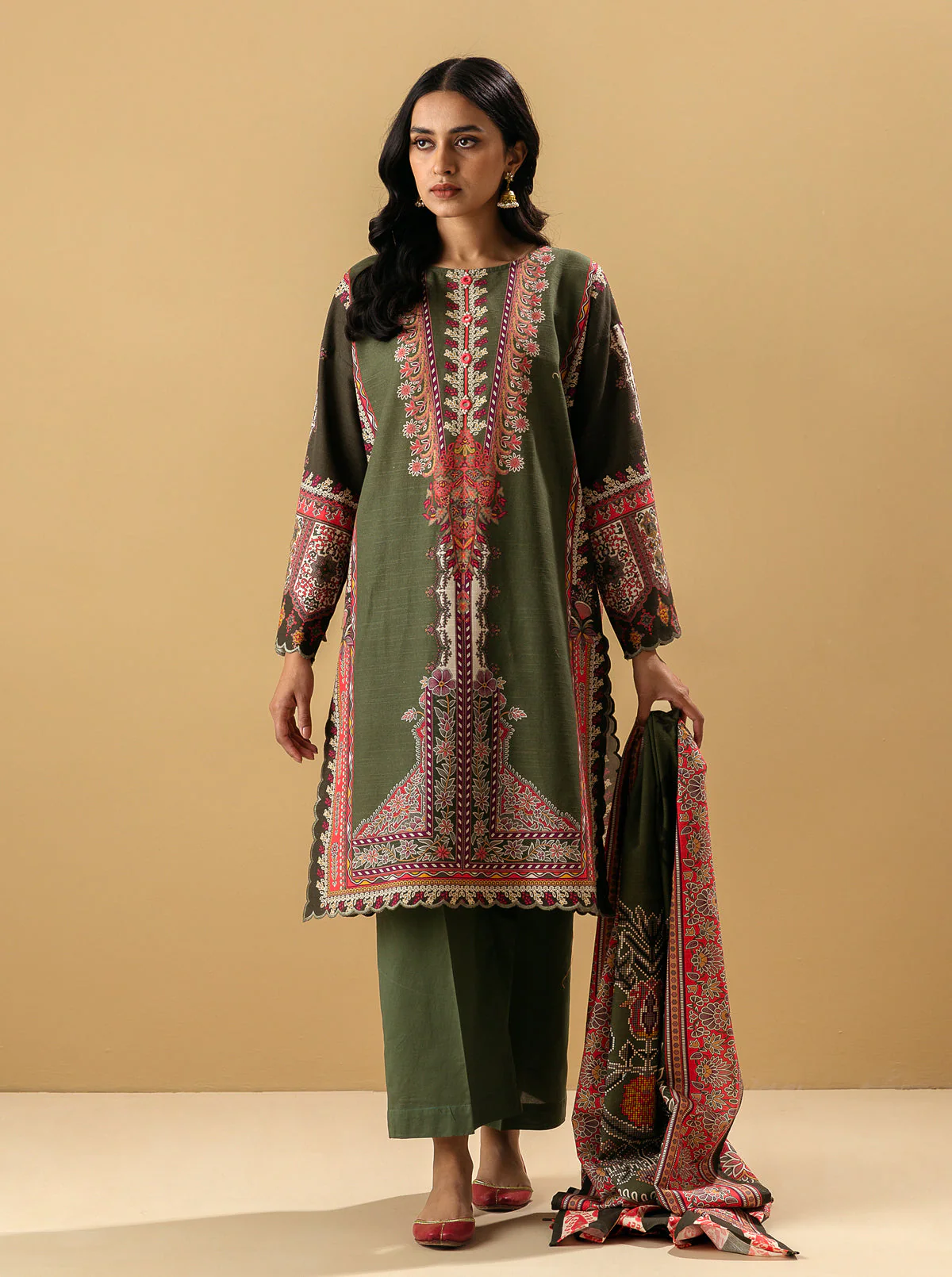 3 PIECE - PRINTED KHADDAR SUIT - MALACHITE - Image 5