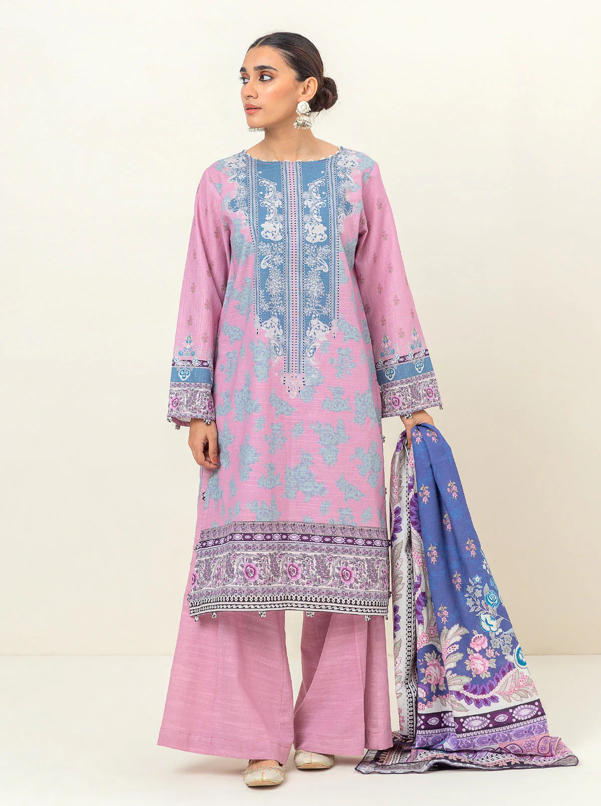 3 PIECE - PRINTED KHADDAR SUIT - ETHEREAL FLORAL - Image 2