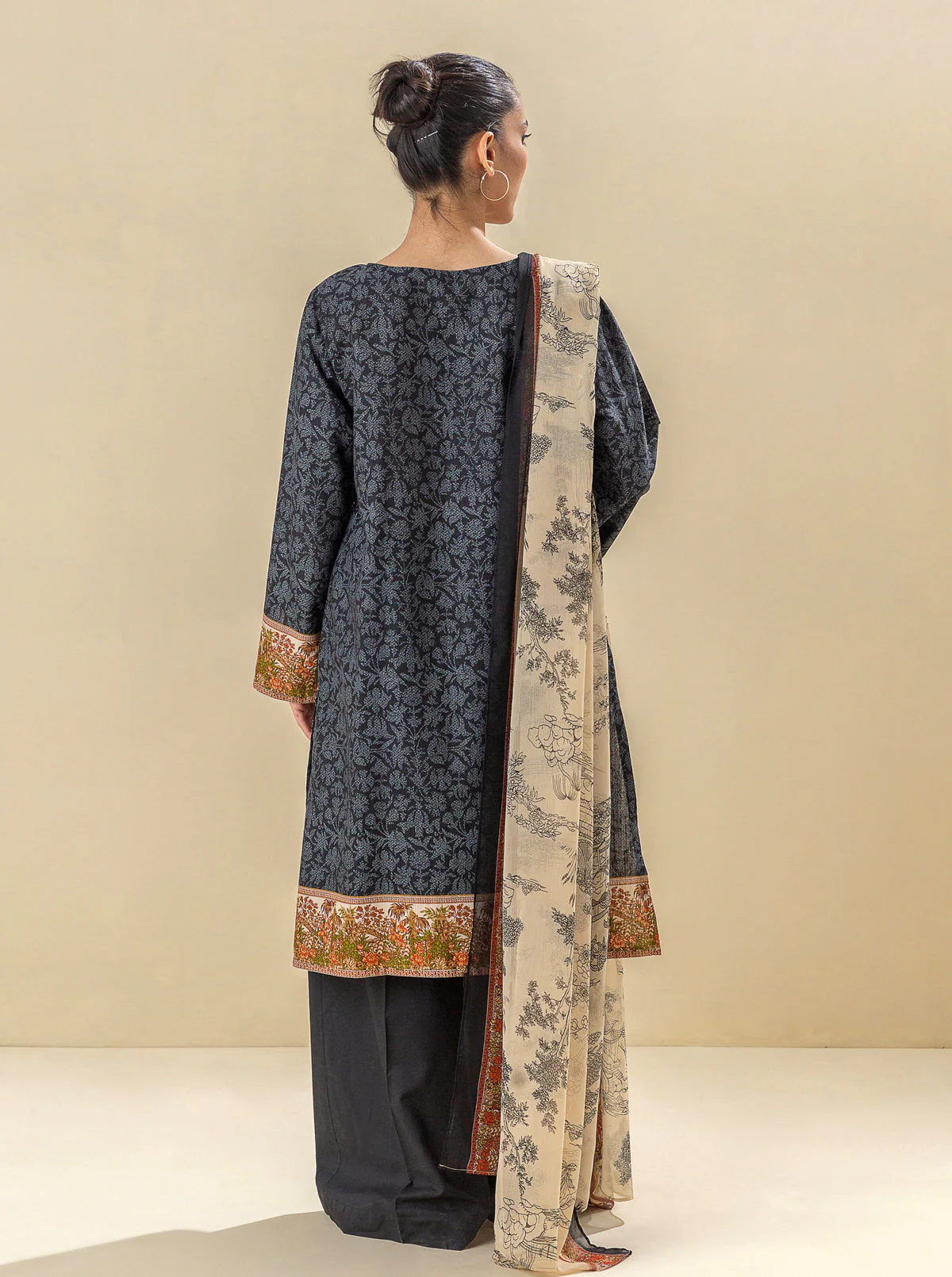 3 PIECE - EMBROIDERED  KHADDAR SUIT - TUXEDO BLACK - Image 3