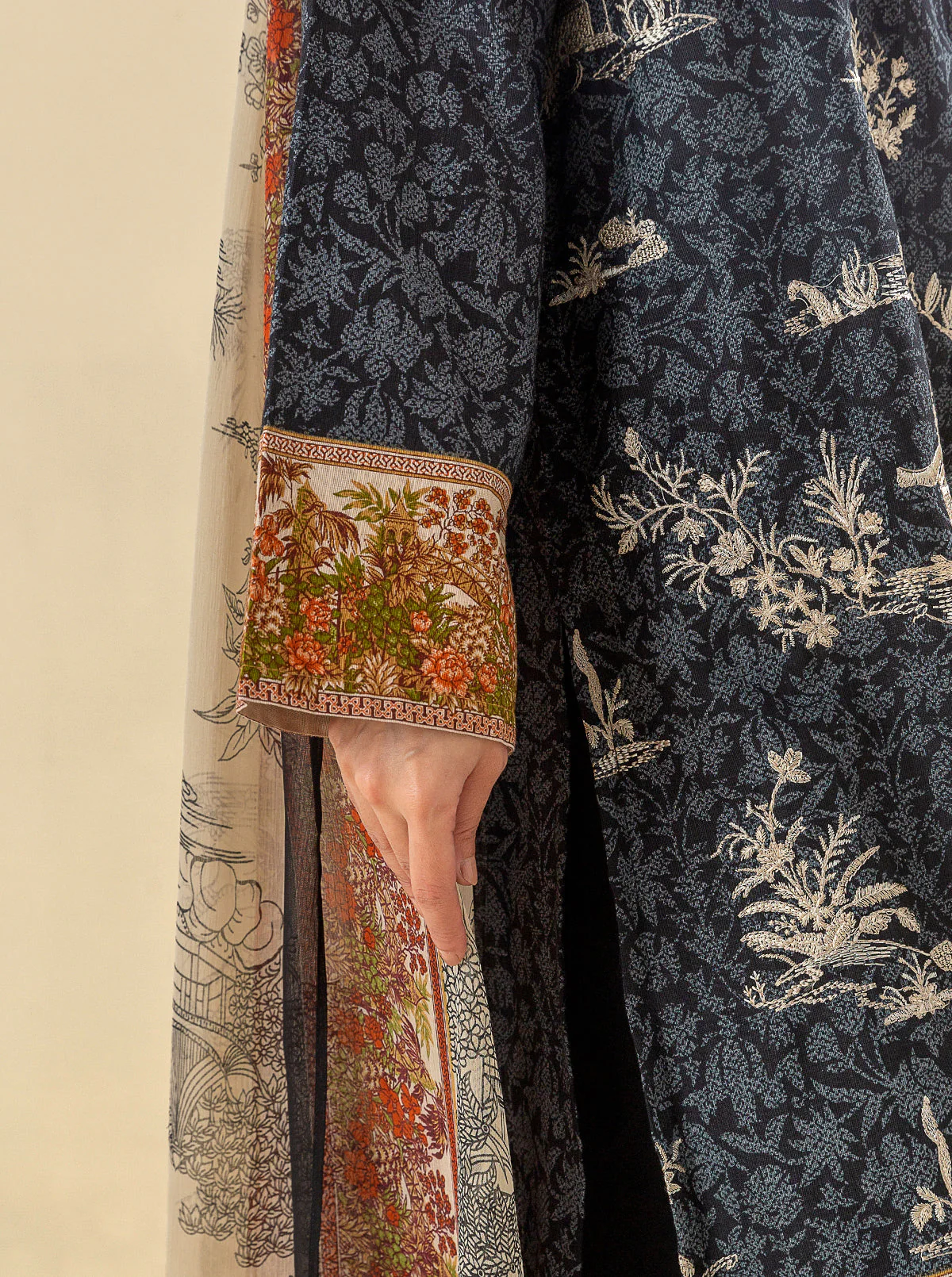 3 PIECE - EMBROIDERED  KHADDAR SUIT - TUXEDO BLACK - Image 5