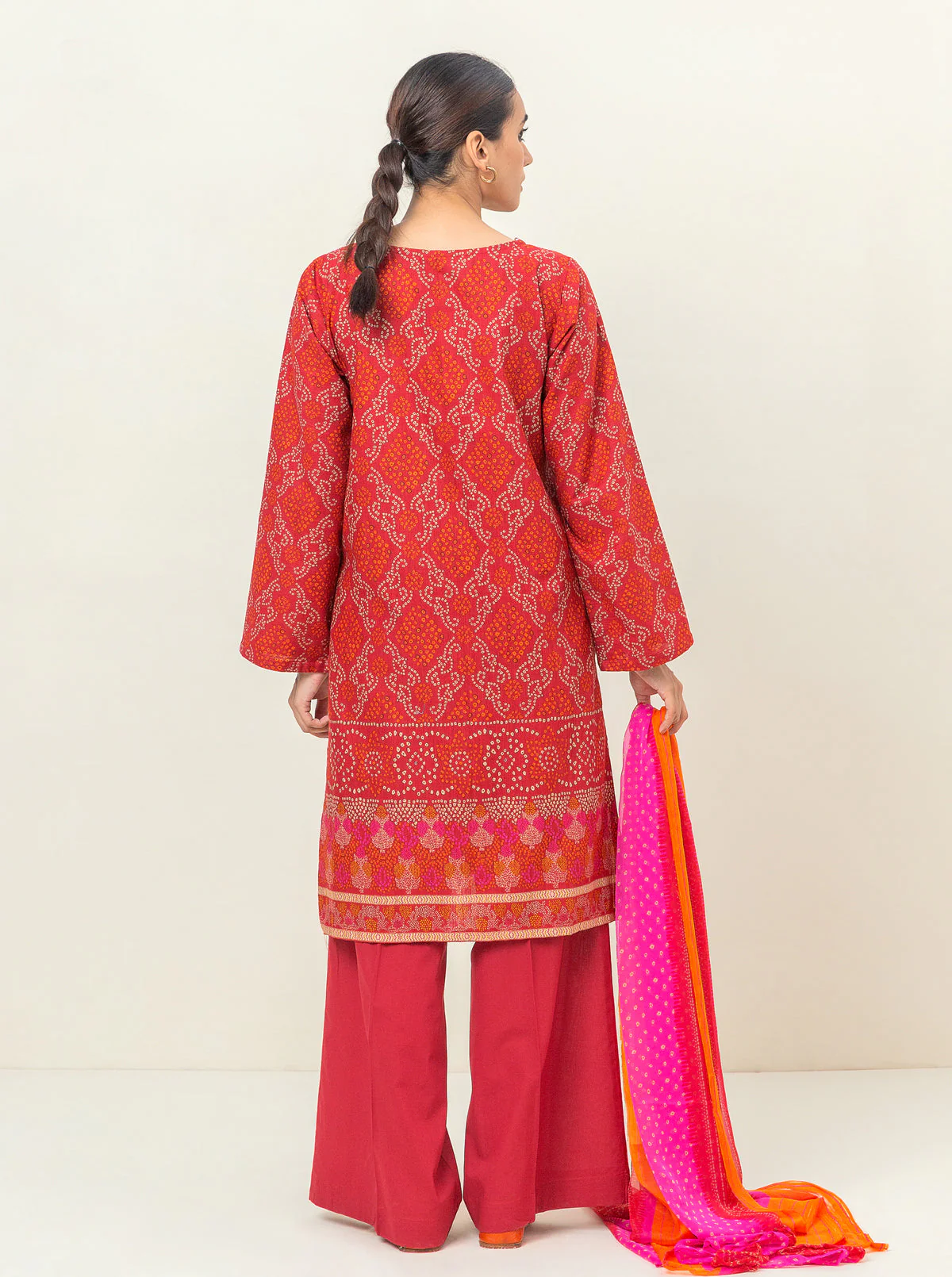 3 PIECE - EMBROIDERED KHADDAR SUIT - CRANBERRY CRUSH - Image 3