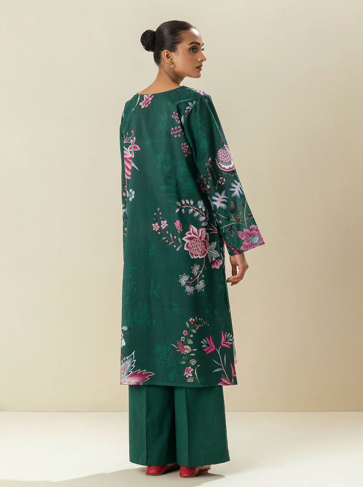 1 PIECE - PRINTED CAMBRIC SHIRT - TEAL PETUNIAS - Image 2