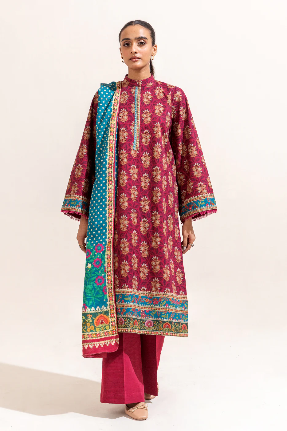 3 PIECE PRINTED KHADDAR SUIT-MULBERRY FERN (UNSTITCHED) - Image 5