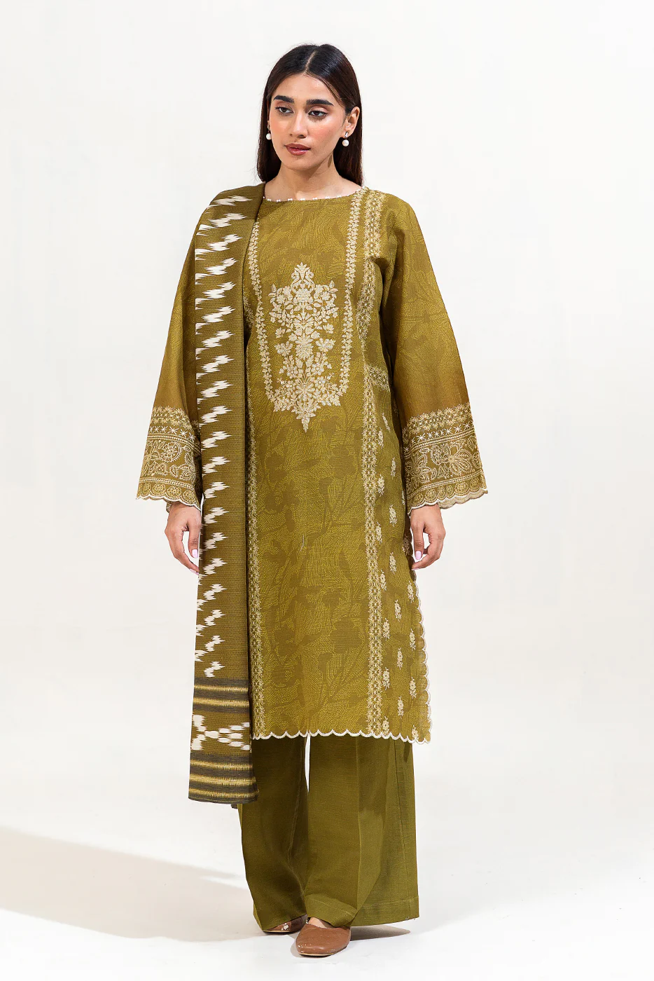3 PIECE PRINTED KHADDAR SUIT-OLIVE SERENE (UNSTITCHED) - Image 2