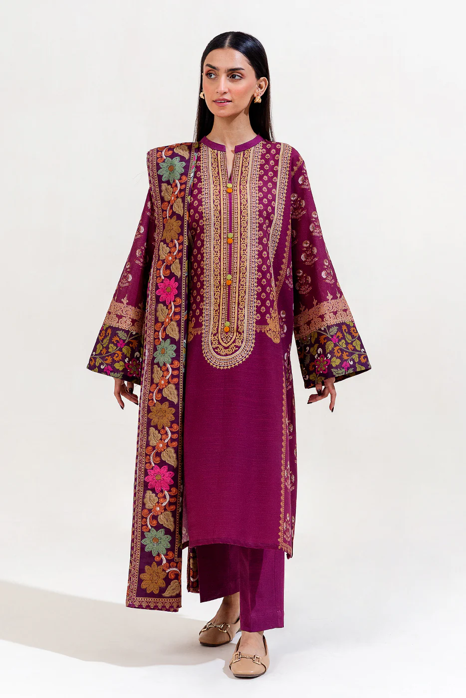 3 PIECE PRINTED KHADDAR SUIT-SANGRIA MIST (UNSTITCHED) - Image 2
