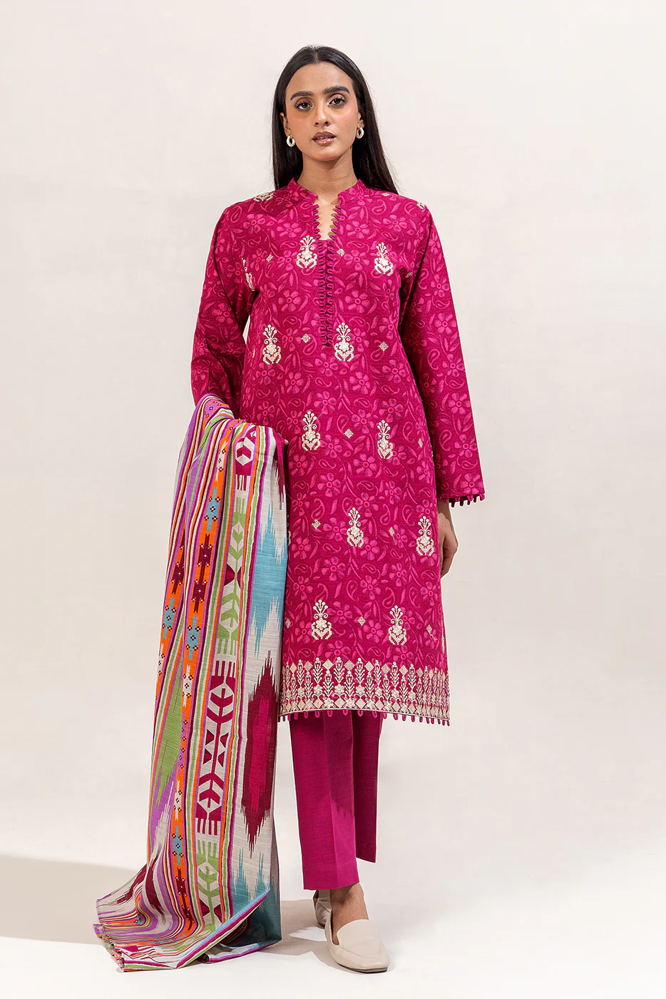 3 PIECE EMBROIDERED KHADDAR SUIT-SANGRIA TRIBE (UNSTITCHED) - Image 3